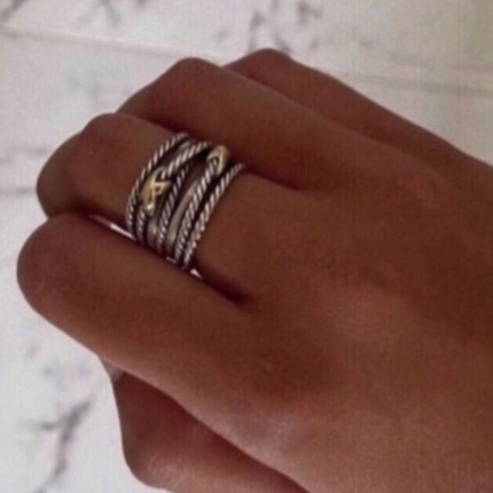 David Yurman Twisted Silver and Gold Ring sz7